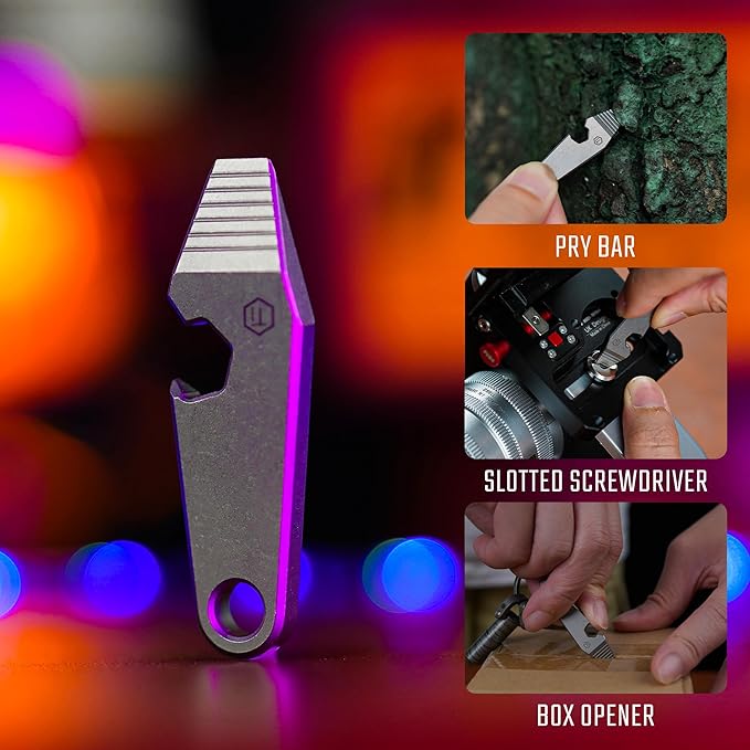 KeyUnity KR01 Titanium EDC Pry Bar Multitool, 6 in 1 Mini Crowbar Keychain Tool for Everyday Carry