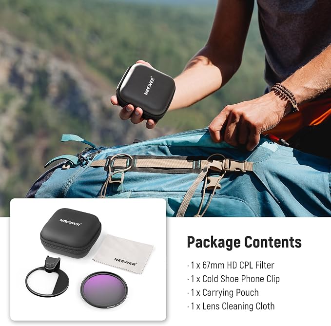 NEEWER 67mm CPL Filter with Cold Shoe Phone Lens Clip, HD Polarizing Filter