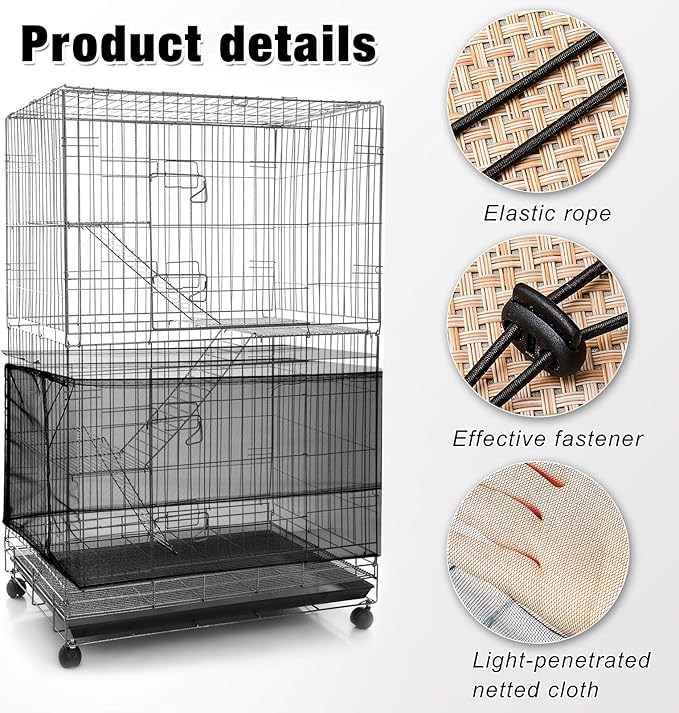 3 Pieces Large Adjustable Bird Cage Cover Seed Feather Catcher Birdcage Nylon Mesh Net Cover Soft Skirt Guard for Parakeet Macaw African Round Square Cage (78 x 15 Inch in Circumference and Width)