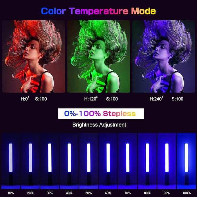 2 Pack RGB LED Video Light Wand Stick, Photography Studio Lighting Kits