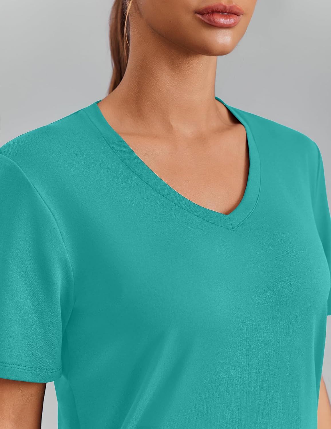 PINSPARK Soft Workout Tops for Women - Short Sleeve V-Neck, Moisture-Wicking, UPF 50+ Sun Protection, Quick Dry Gym Shirts