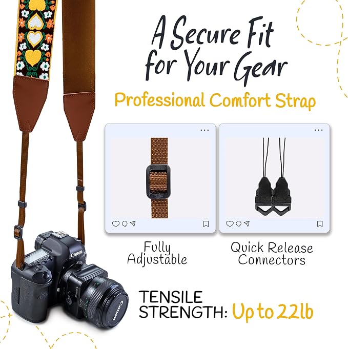 Art Tribute Camera Strap for DSLR Cameras, Woven Webbing Heart Design Shoulder