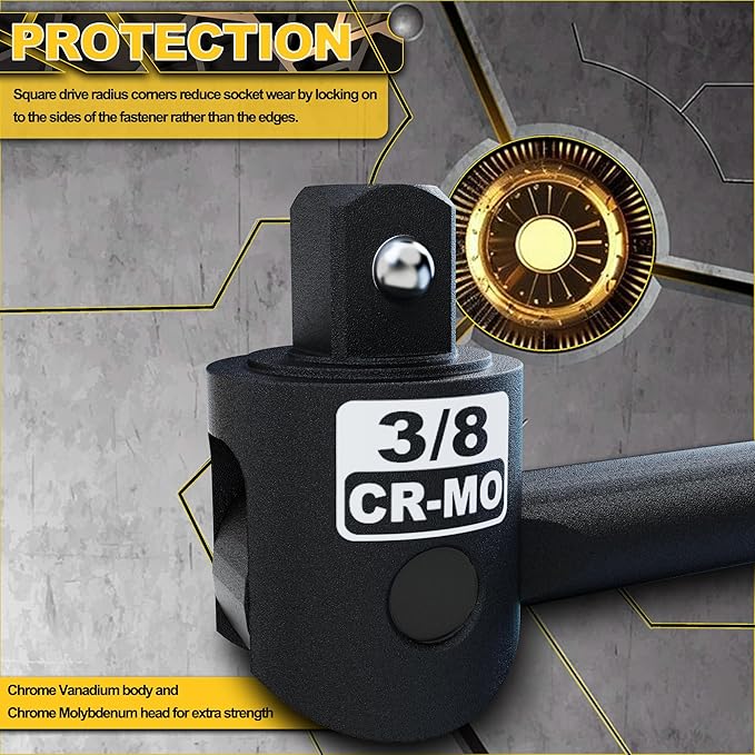 3/8" Drive 17.5 Inch Breaker Bar, Heavy Duty Head, Premium Chromium-Molybdenum Steel, Laser Etched Marking, for Grip and Break Loose Tight Bolts, Nuts
