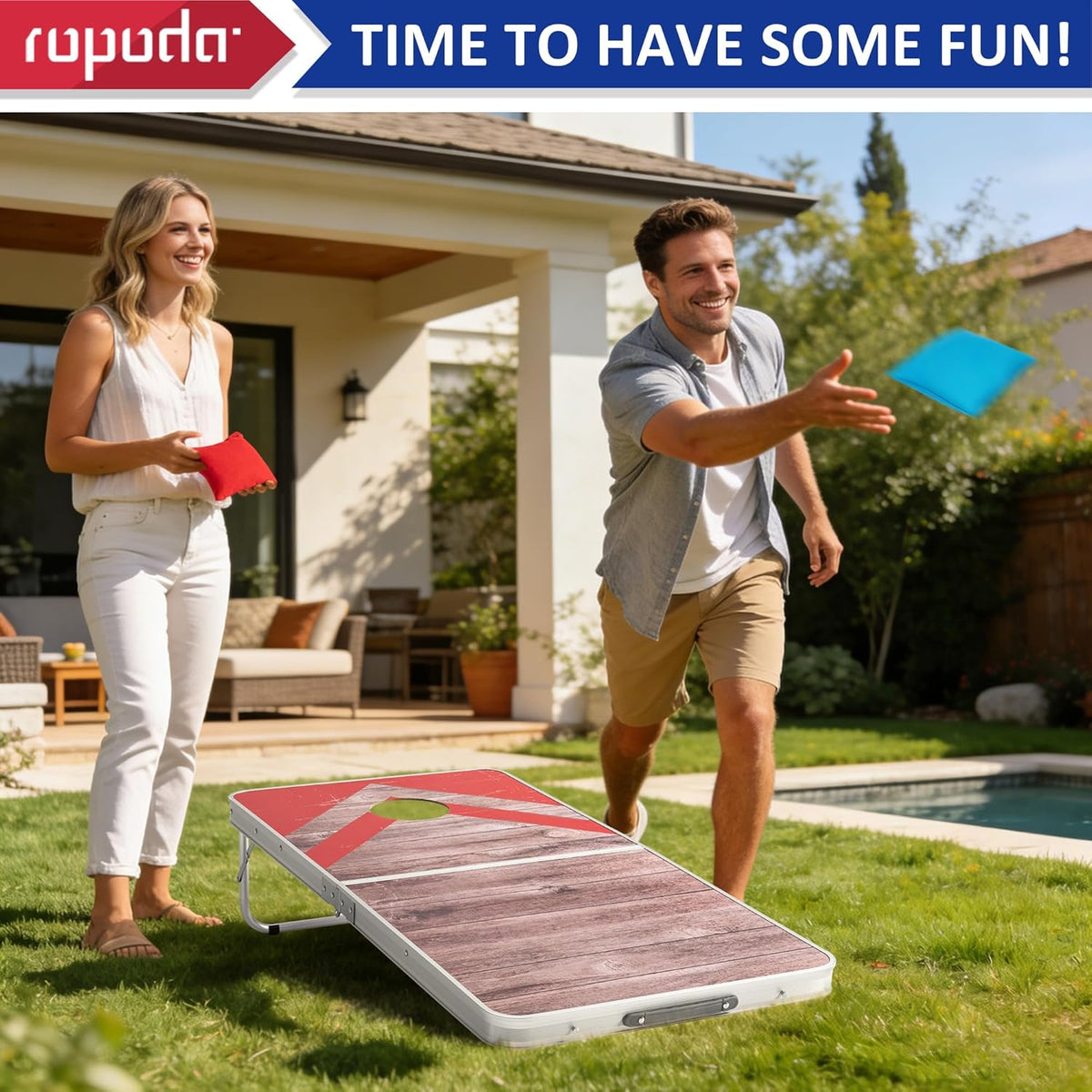 Ropoda Cornhole Board Set - Regulation Size 4x2 FT | Lightweight Aluminum Edging for Outdoor Fun