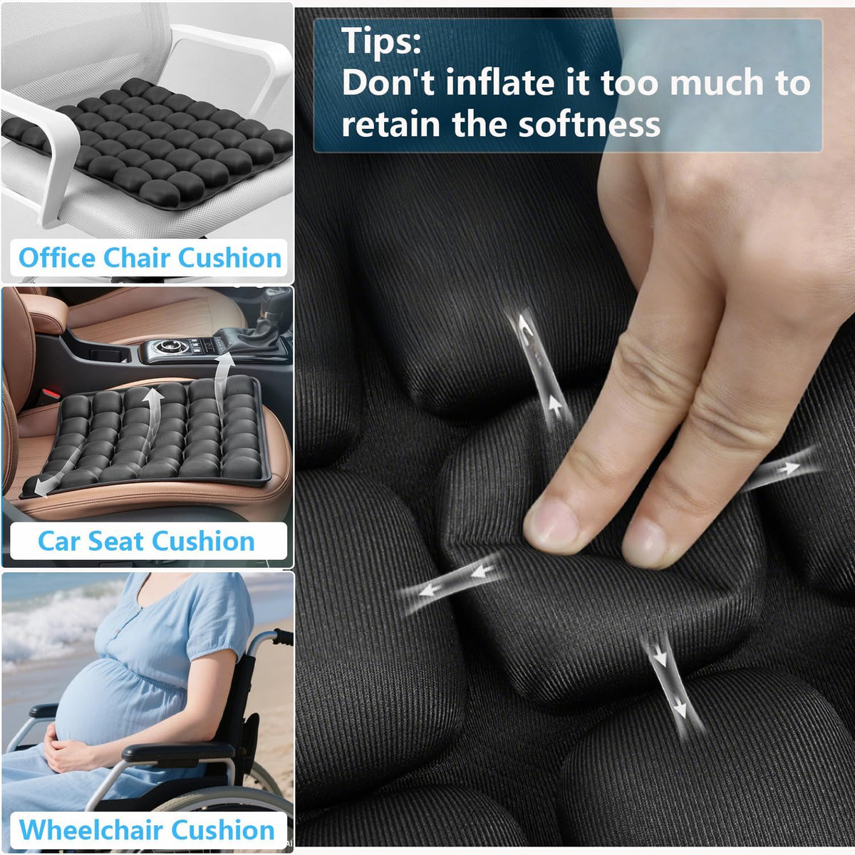Inflatable Seat Cushions for Travel,42 Cells Ultra Withstand Weights and Non-Slip, Pressure Relief Seat Cushion for Airplane, Car, Wheelchair,Office Chairs, Pain Relief for Tailbone, Back, Sciatica
