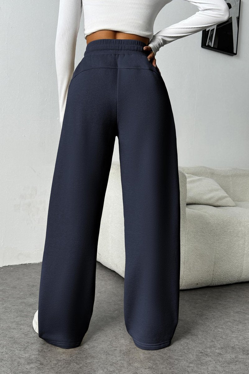 PINSPARK Womens Warm Winter Sweatpants Fleece Lined Wide Leg Sport Pants High Waisted Baggy Athletic Pants Loose Workout Pants with Pockets, Pitch Blue, Small