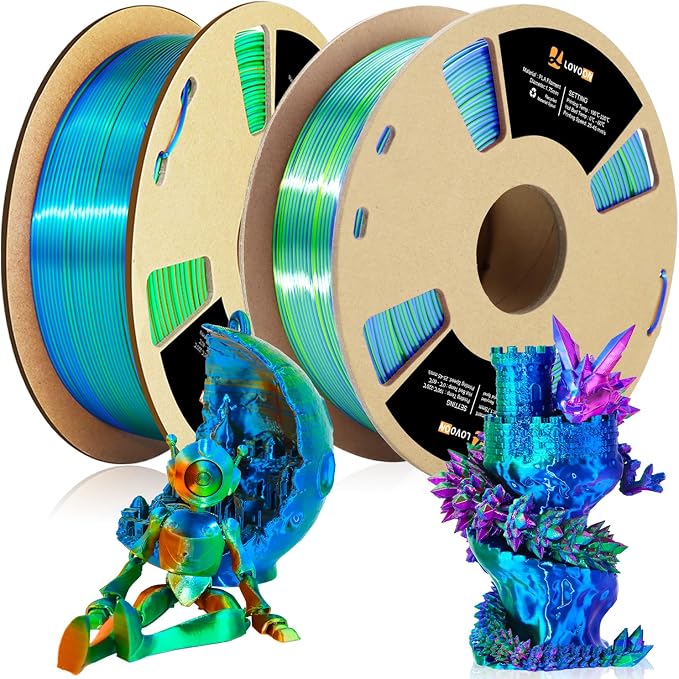 LOVOON Silk PLA 3D Printer Filament Bundle 2 KG, PLA Filament 1.75mm, Shiny