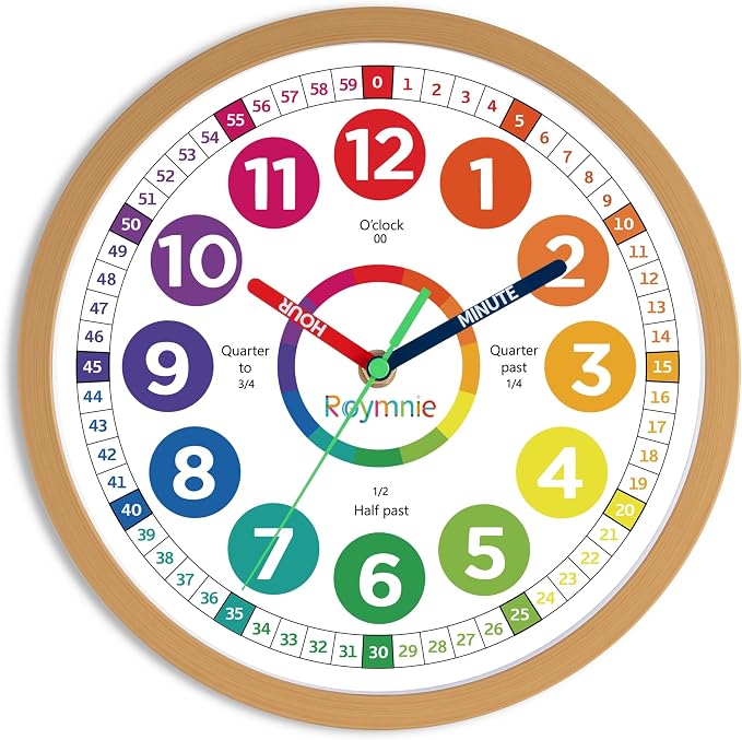 Roymnie Wall Clock 10 Inch for Kids Learning Easily Kids Teaching Clock Analog