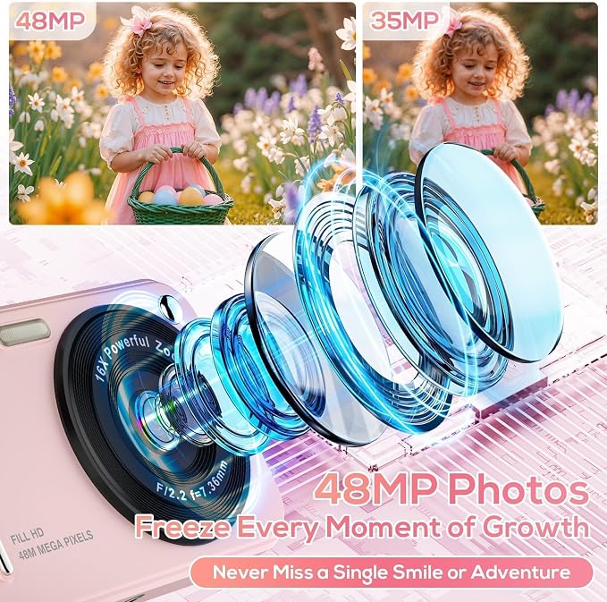 Digital Camera for Kids, 48MP FHD 1080P Point and Shoot Digital Cameras