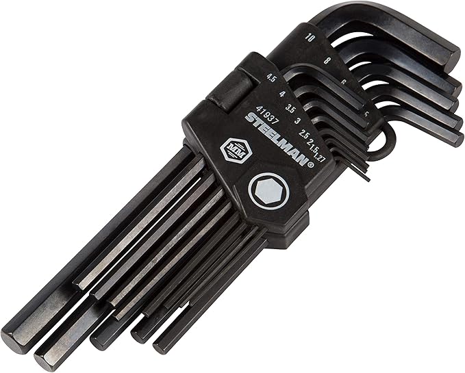 Steelman 13-Piece Long Arm Hex Key Wrench Set, Metric (MM), Extended Length Driver Shafts for Long Reach, Chamfered Ends, Durable Steel Resists Distortion