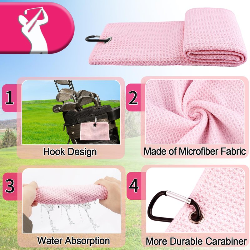 Qishiyi 12Pcs Golf Accessories Kit Include Golf Ball Bag Golf Tees Golf Towel Golf Club Cleaner Brush Groove Cleaner Tool Divot Tool Magnetic Ball Marker,Best Golf Gift for Women Man (Pink)