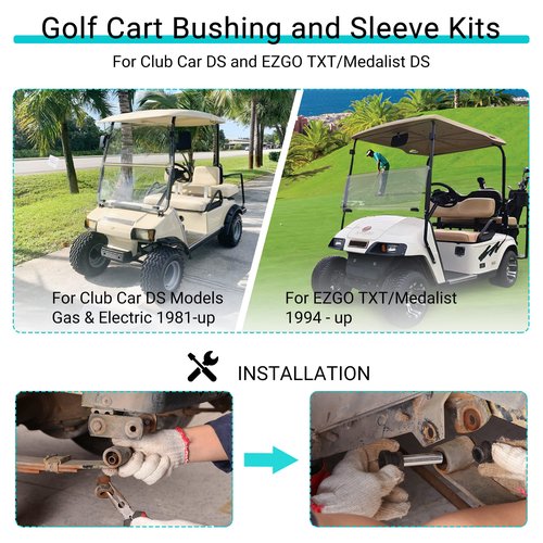 10L0L Golf Cart Spring Bushing Kit for Club Car DS (1981-Up) and EZGO TXT/Medalist 1994-up - Front Rear Leaf Spring Bushing with Sleeve Kits 70289-G02/70291-G01/1012303/1015583