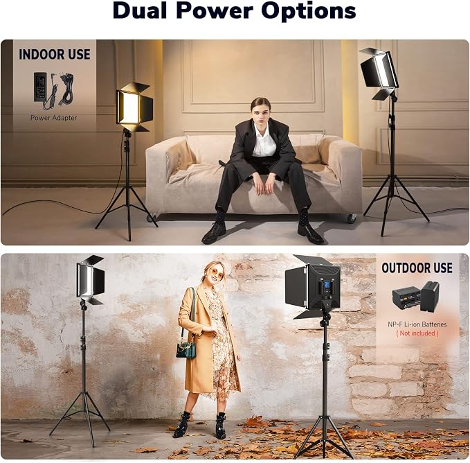 D50 Photography Lighting with Barn Door, 45W 3000K-8000K Dimmable Bi-Color