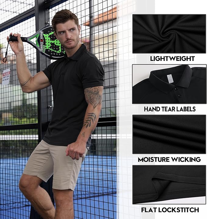 ZENGVEE Mens Polo Shirts Moisture Wicking Short Sleeve Performance Quick Dry Athletic Golf Shirts