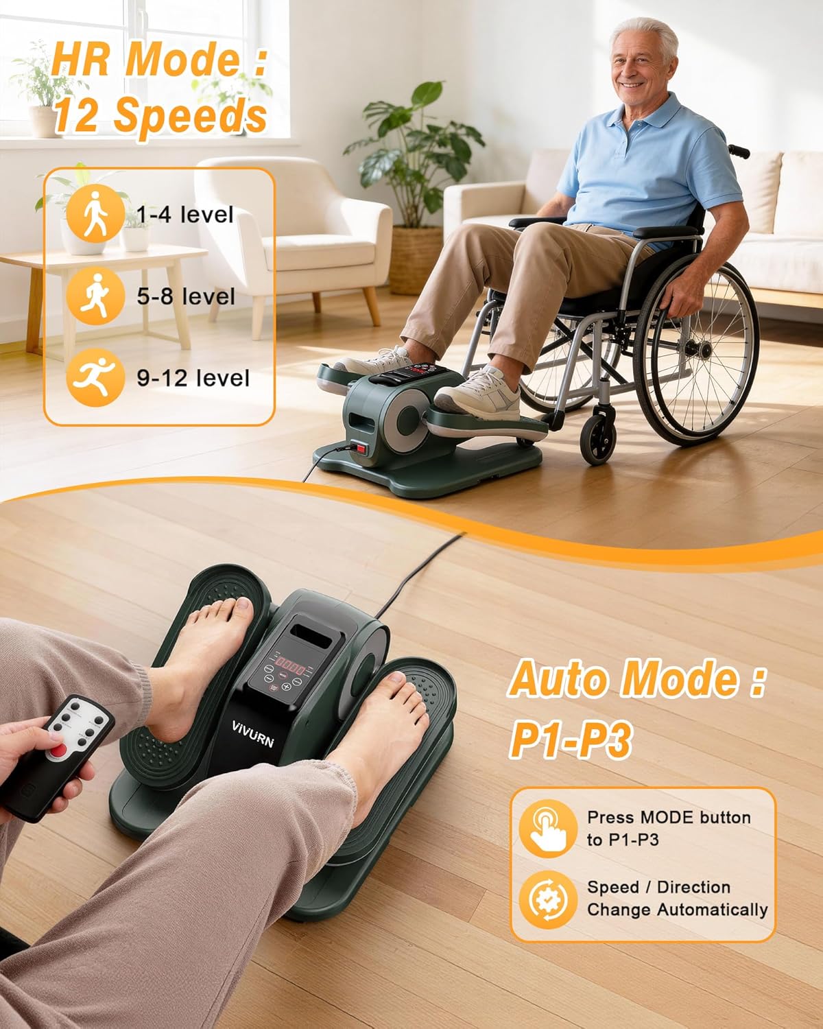 VIVURN Under Desk Elliptical - 12-Speed Electric Leg Exerciser with Manual & Auto Modes | Quiet & Smooth for Home Office