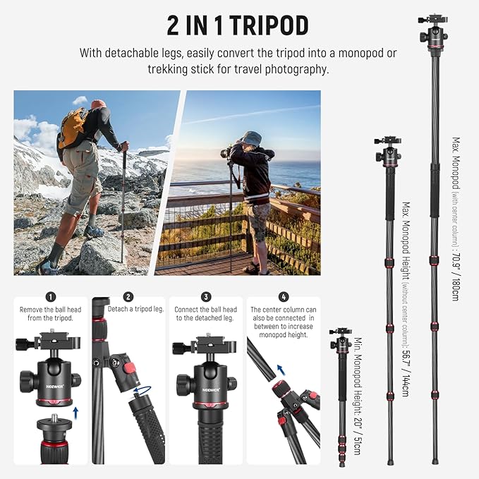 NEEWER 66"/168cm Carbon Fiber Tripod