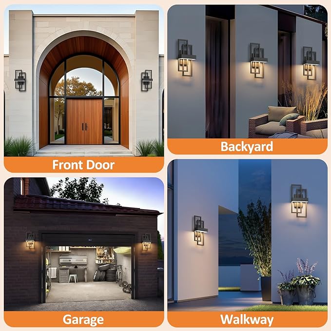 16" Modern Outdoor Led Wall Light,12W 3000K Exterior Hardwired Sconces Light Fixture,IP65 Waterproof Wall Mounted Wall Lamp for Front Door Garage Patio Porch(Balck,1-Pack)