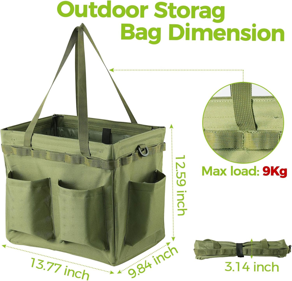 Car Trunk Organizer Multifunctional Storage Toolbox Carry Griddle,Large Grill Utensils Accessory Grilling Tools Basket Carrying Caddy Tool Tote Bag Storage Box Camp Cooking bbq Outdoor(Green)