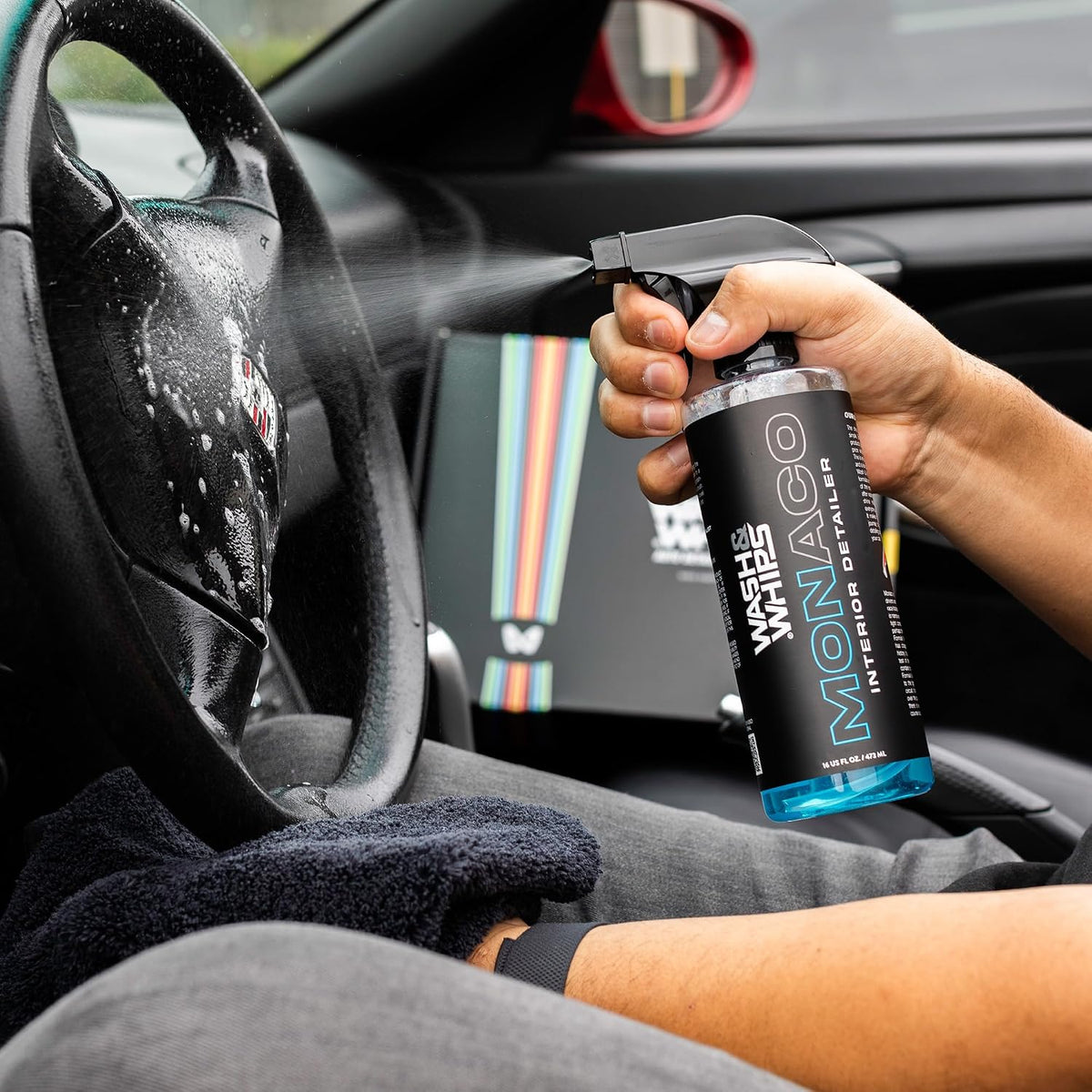 WASH&WHIPS CLEAN - Interior Car Wash Kit (Step 2) – Monaco Interior Cleaner, Musk Odor Eliminator, Monza Leather Conditioner – All-Purpose, Safe for All Surfaces, Effective for a Luxurious Finish