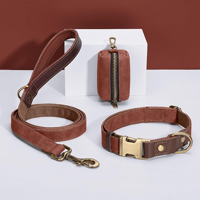 Didog Soft PU Leather Dog Collar for Large Dogs,Classic Adjustable Dog Collars with Quick Release Metal Buckle,Easy Clean and Comfortable with Nylon Lining,Reddish Brown,L Neck 16-23"
