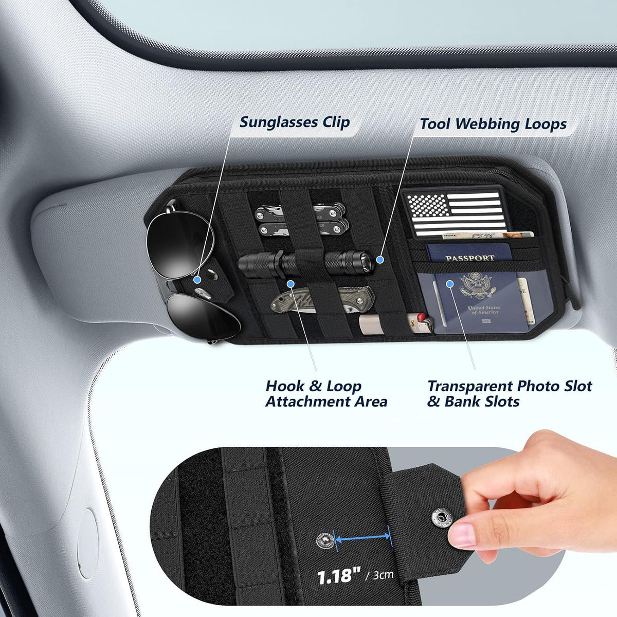 Dadanism Car Sun Visor Organizer, Fit Most Car Truck SUV Jeeps Patrols Van