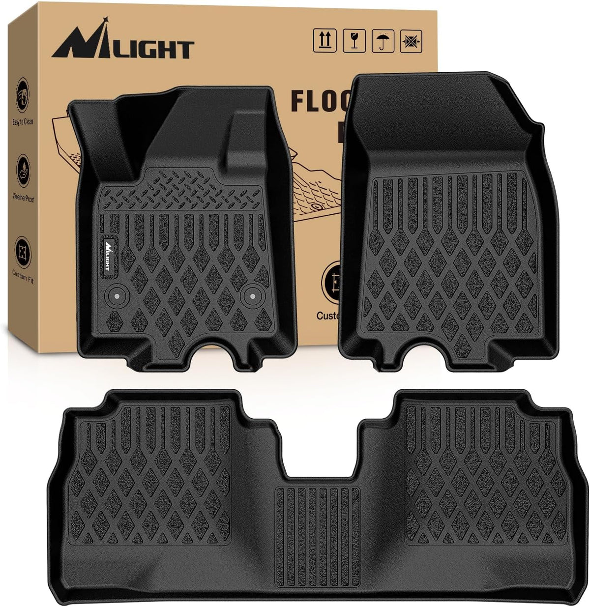Nilight TPE Floor Mats for Chevy Silverado GMC Sierra 1500 Crew Cab 2007-2013, Silverado GMC Sierra 2500 3500 2007 2008 2009 2010 2011 2012 2013 2014 All Weather Custom Fit Heavy Duty Floor Liners