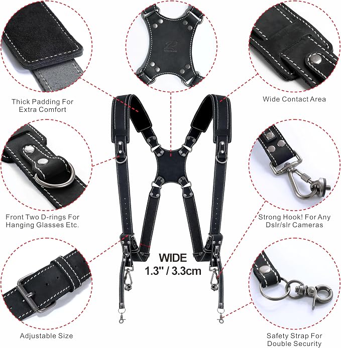 Padwa Lifestyle Black Frosted Dual Camera Harness Strap