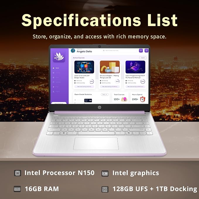 HP Stream 14" HD Student & Business Laptop, Intel Processor N150, 16GB RAM, 1.12TB Storage (128GB UFS + 1TB Docking Station), Intel Graphics, 1 Year Office 365, Wi-Fi 6, Win 11, Purple