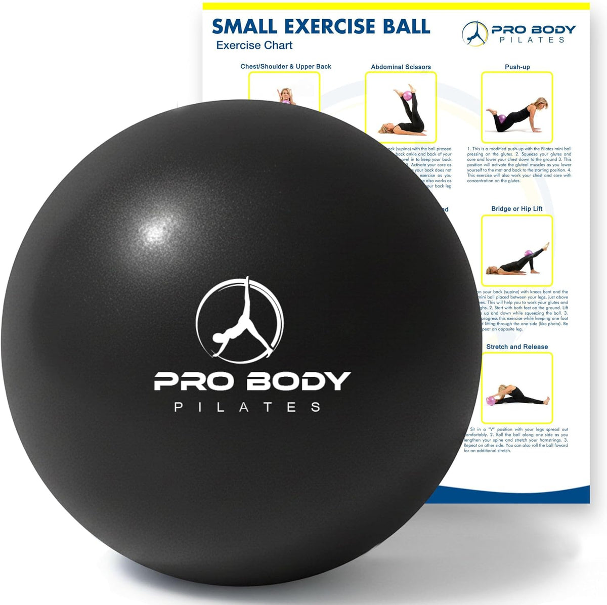 ProBody Pilates Exercise Ball - 9 Inch Stability Ball for Yoga, Core Strength & Physical Therapy