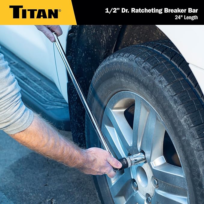 Titan 12024 1/2-Inch Drive x 24-Inch Heavy-Duty Ratcheting Breaker Bar with 180-Degree Swivel Head