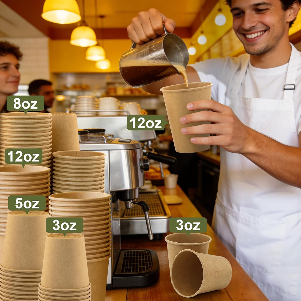 8 oz 50 Pack Disposable Coffee Cups, Bulk Brown Disposable Paper Cups, Coffee Cups for Hot Tea, Chocolate and Cold Drinks