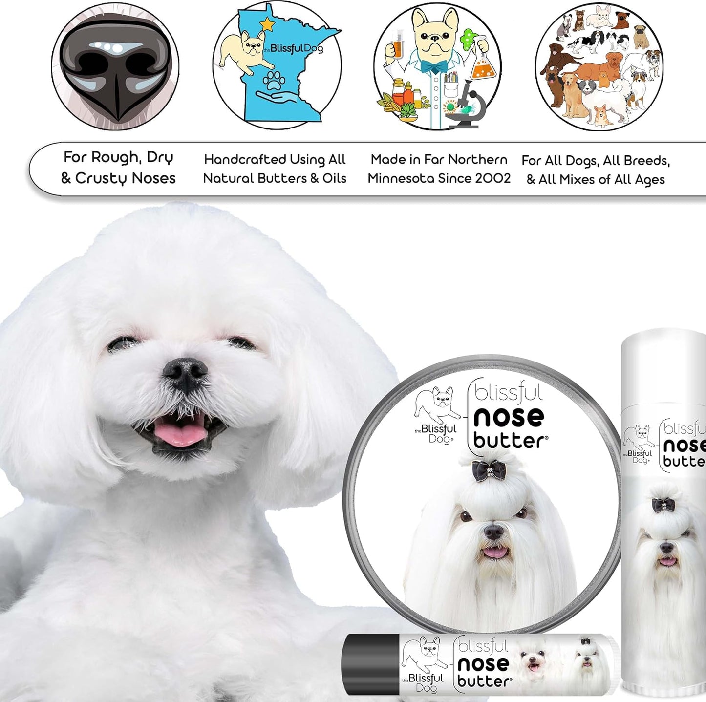 The Blissful Dog Maltese Unscented Nose Butter - Dog Nose Butter, 4 Ounce