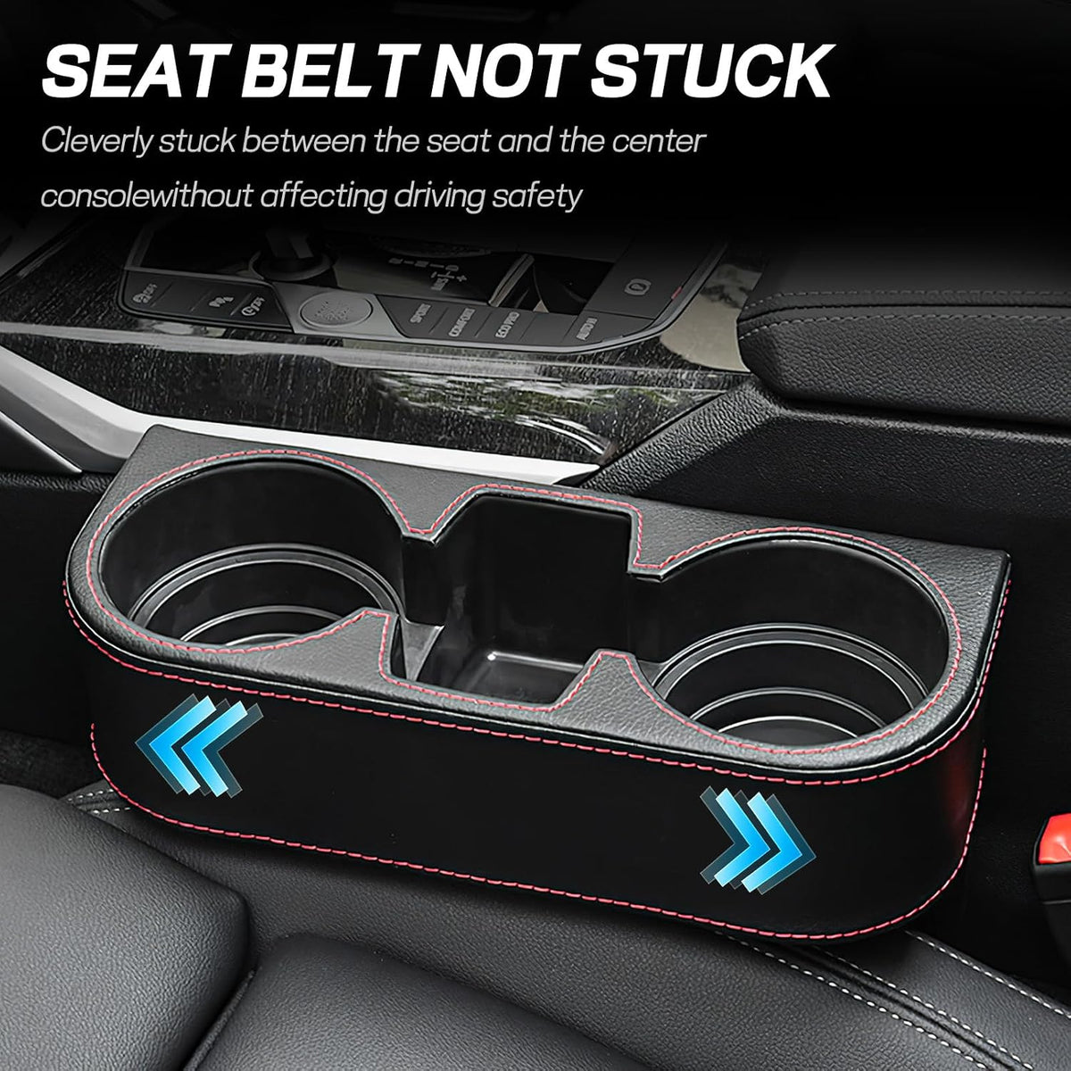 Car Cup Holder, Multifunctional Auto Drink Holder Gap Filler Storage Box, Leather Car Seat Organizer with Cup Holder, Universal Vehicle Front Seat Organizer for Bottle Phone (Black)