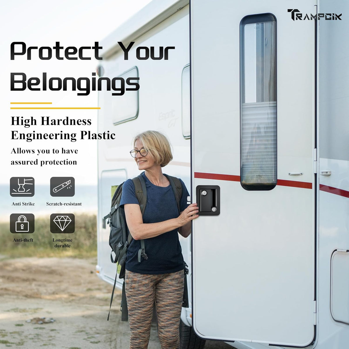 RV Door Lock Set, for RV Camper,Travel Trailer Entrance Front Door,1 Plastic Camper Door Lock + 2pcs Storage Locks, 1 1/8Inch Size, Black,All Keyed Alike