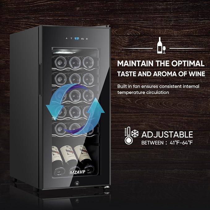Mini Wine Fridge-Black, 18 Bottles Low Noise Compressor Wine Cooler, Freestanding Wine Cellar with Glass Door and Digital Temperature Control, 14 Inch Wine Refrigerator for Bar, Home & Office
