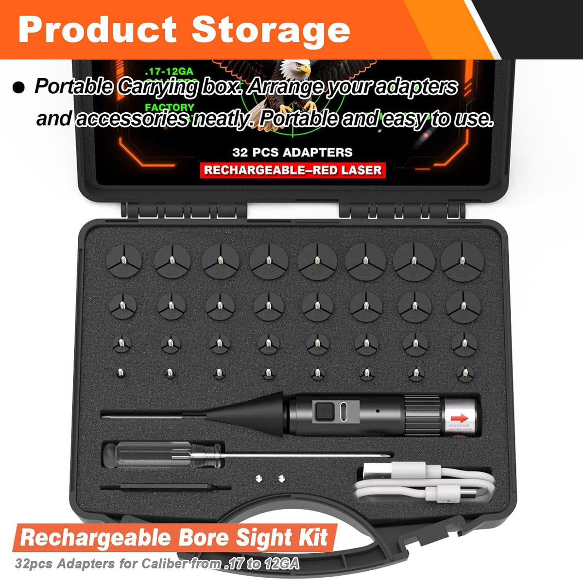 Upgraded Bore Sight Laser by [Brand Name] - Rechargeable Green/Red Laser with 32 Adapter Kit | Fits .17 to 12GA Calibers