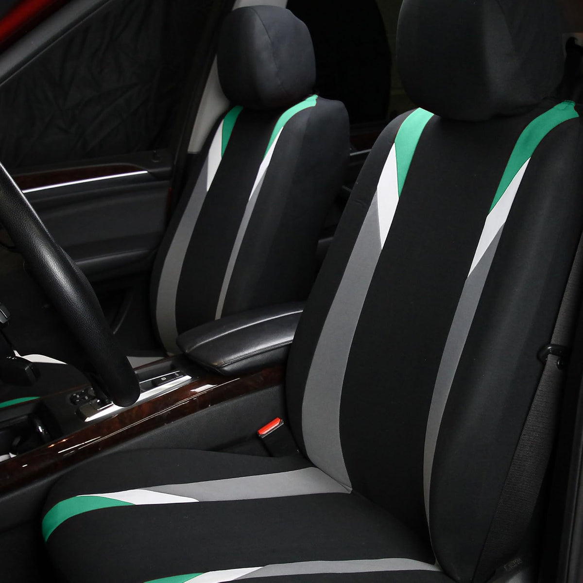 FH Group Front Set Cloth Car Seat Covers for Low Back Car Seats with Removable Headrest, Universal Fit, Airbag Compatible, Seat Cover for SUV, Sedan, Van, Mint