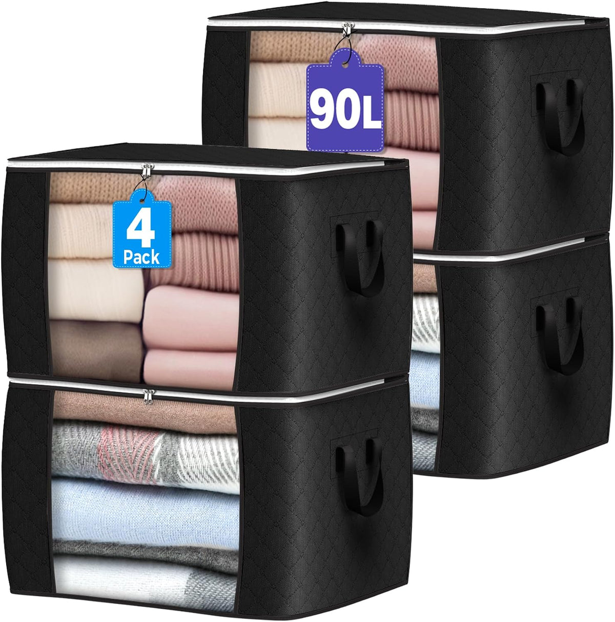 90L Large Storage Bags, 4 Pack Clothes Storage Bins Closet Organizers