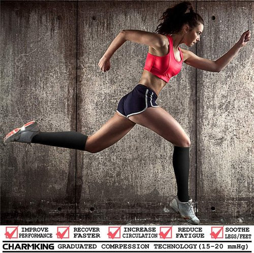 CHARMKING Compression Socks - 15-20 mmHg Circulation Support for Athletic Running & Cycling (3 Pairs)