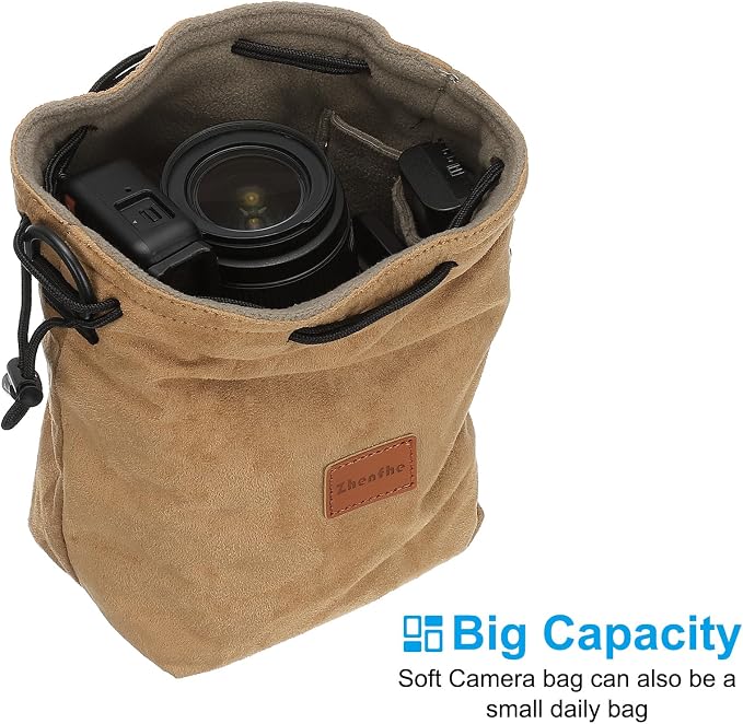 PATIKIL Camera Lens Pouch, M Size Drawstring Lens Case Flannel Camera Lens