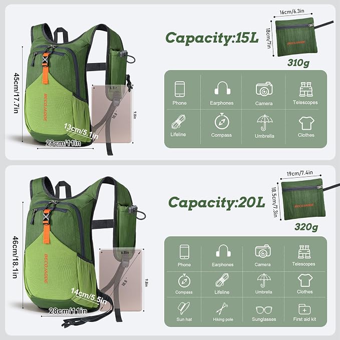 BECOJADDE 20L Small Hiking Backpack