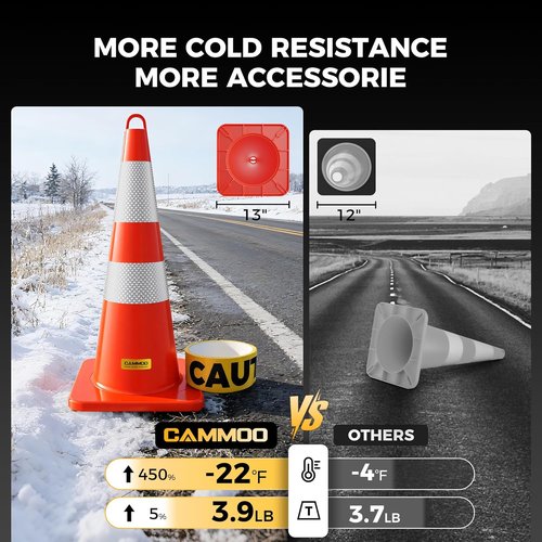 CAMMOO Traffic Cones - 28 Inch MUTCD-Compliant Orange Safety Cones with Reflective Collar & Caution Tape