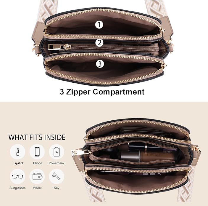 EVVE Crossbody Bags for Women Trendy Triple Zip Small Crossbody Camera Bag Purse