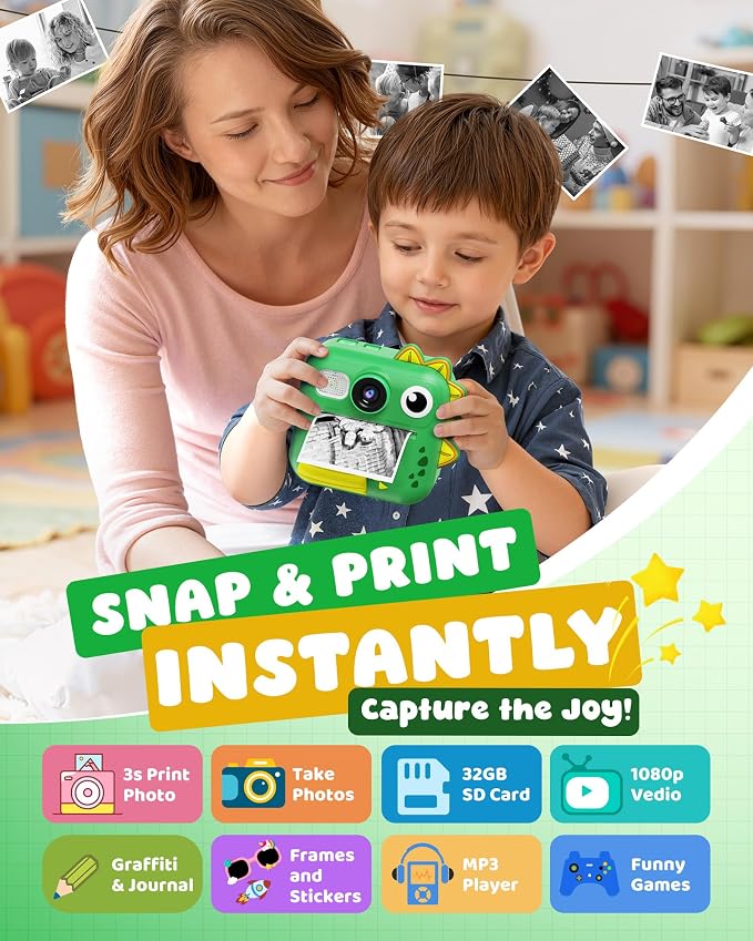 KOKODI Kids Camera Instant Print, Toddler Cameras Christmas Birthday Gifts