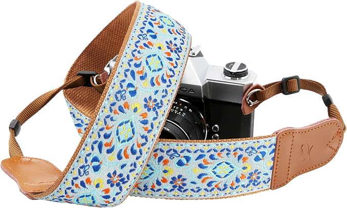 Padwa Lifestyle Blue Vintage Embroidered Camera Strap
