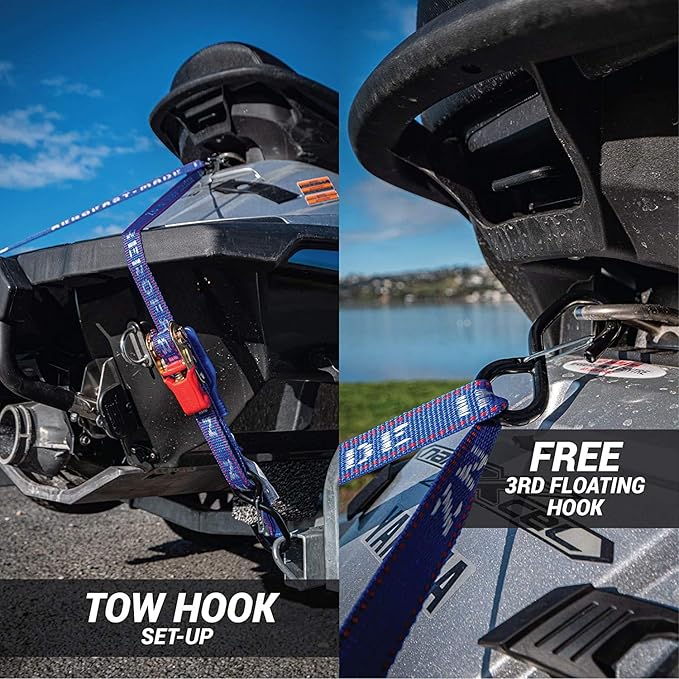 Jetski Ratchet Strap Tie Down - Made in NZ - 1" x 12"’ Heavy Duty Endless Tiedown with PVC Hooks - for Jetskis, Seadoo, Waverunner & PWCs - 1,800lbs Break Strength - 1 Strap (Black)