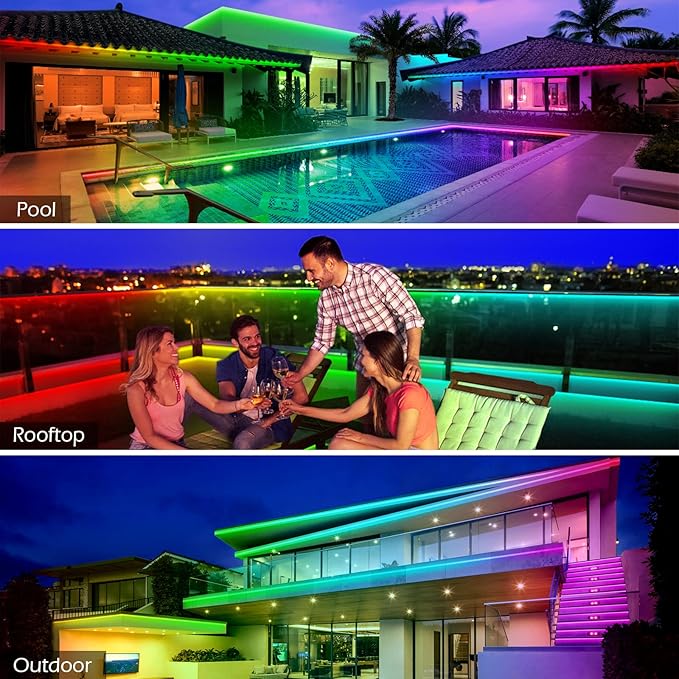LETIANPAI 500ft Outdoor LED Strip Lights Waterproof 1 Roll,IP68 Outside Led Light Strips with App and Remote,Music Sync RGB Exterior Rope Self Adhesive Back for Deck,Balcony,Pool