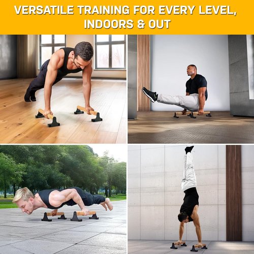 Double Circle Parallettes Push Up Bar with Ergonomic Wooden Handles - Calisthenics Equipment - Non-slip Parallel Bars for Strength Training and Calisthenics - Pushup Handles Parallettes Bars