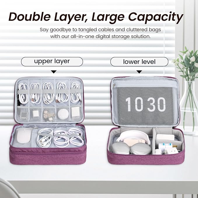 Large Electronic Organizer Travel Case, Double Layer Tech Accessories Bag