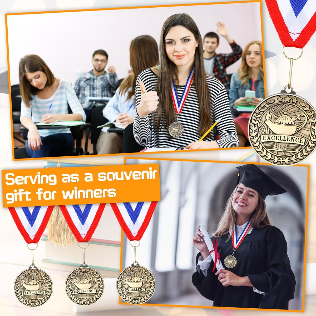 Quelay Gold Award Medals - 60 Pcs 2 Inch Winner Medals with Neck Ribbons for Competitions & Events